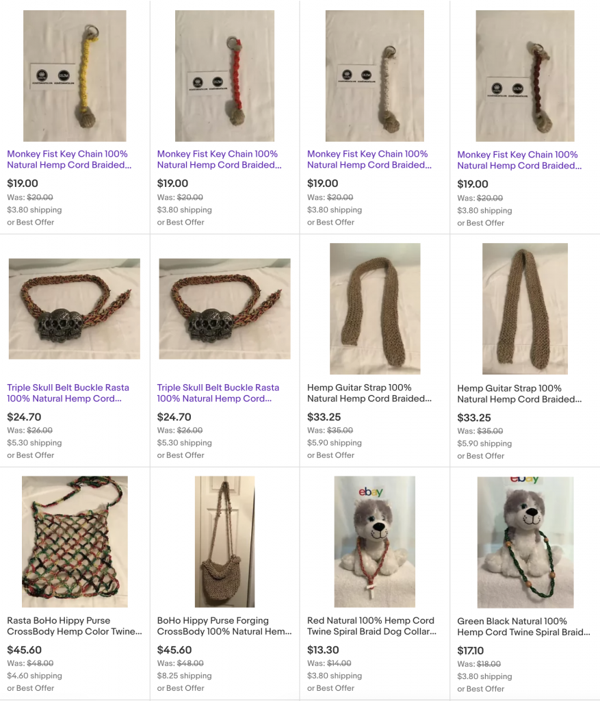 EXZM Hemp products Dog Collars Monkey Fist Keychains Belts Purses July 23rd 2020 1