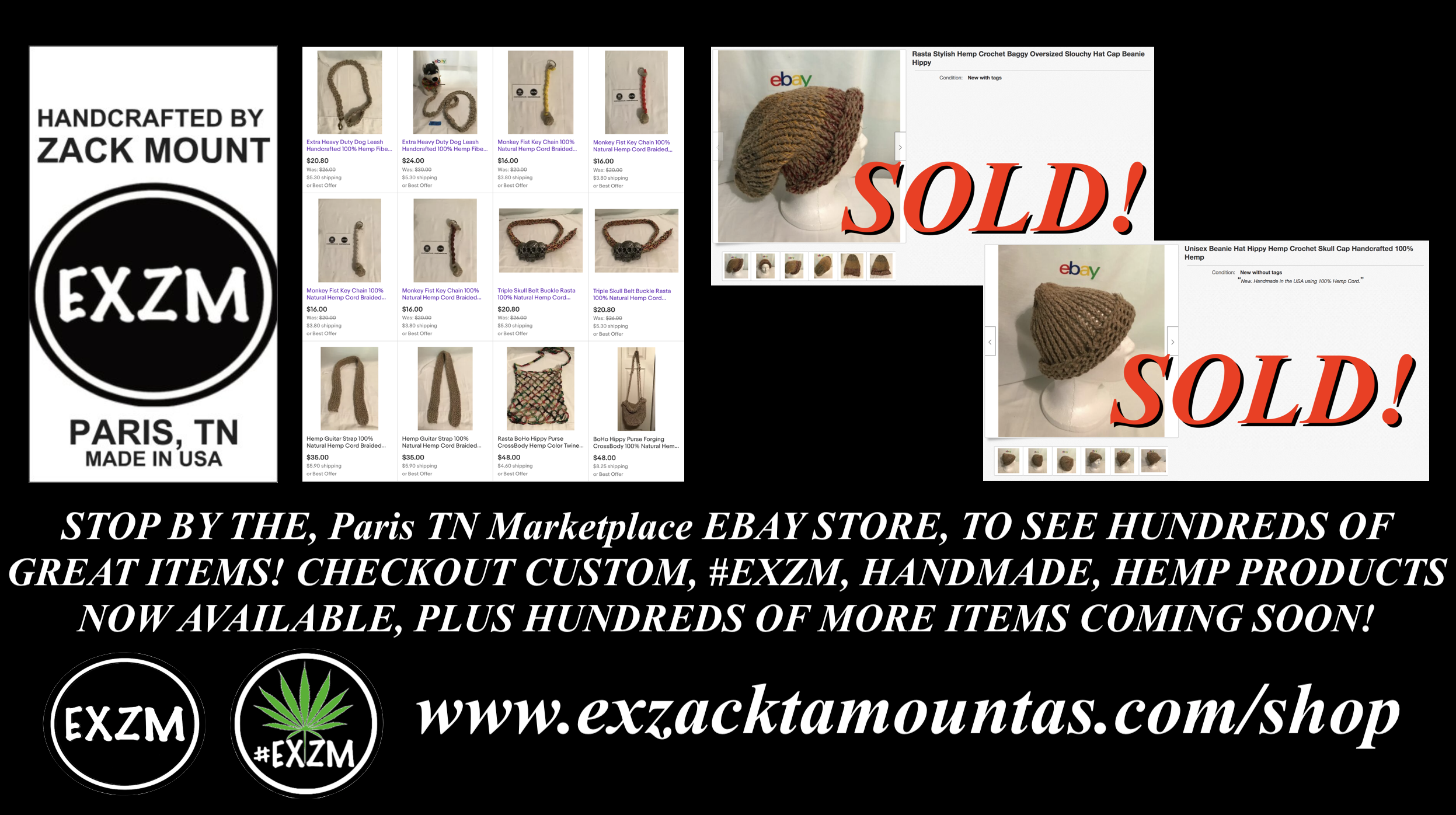 EXZM Shop Custom Handmade Hemp Products Sold EBAY Paris TN Marketplace July 18th 2020