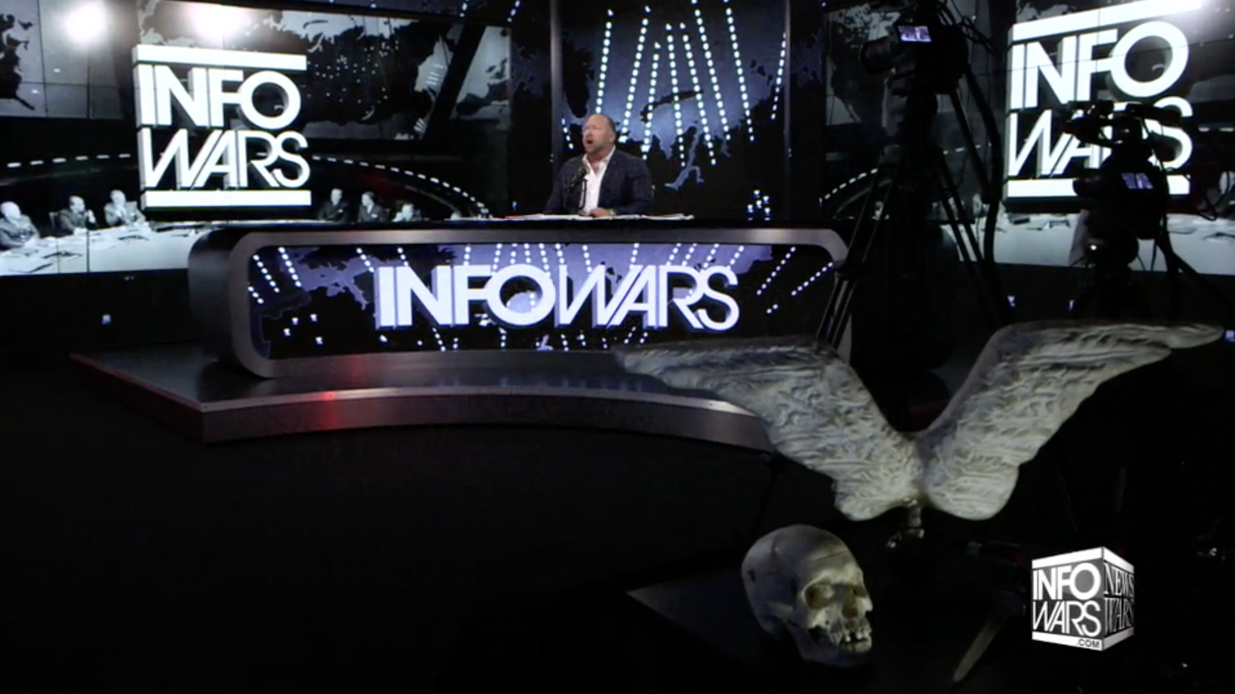 Alex Jones Infowars Studio EXZM Angel Wings Skull August 4th 2020