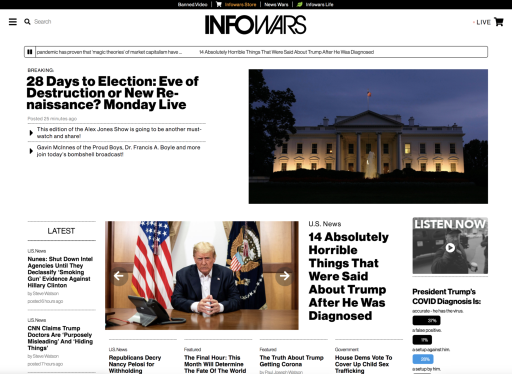 Infowars Website New layout October 5th 2020 1