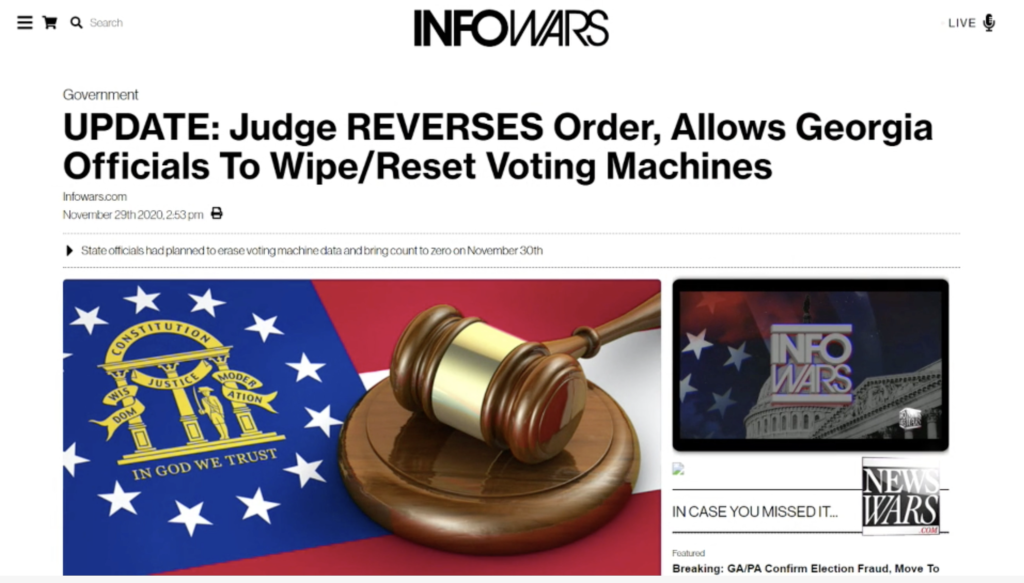 BREAKING Judge Orders Georgia Officials Cannot WIPE or RESET Voting Machines Infowars Alex Jones Zack Mount EXZM November 29th 2020