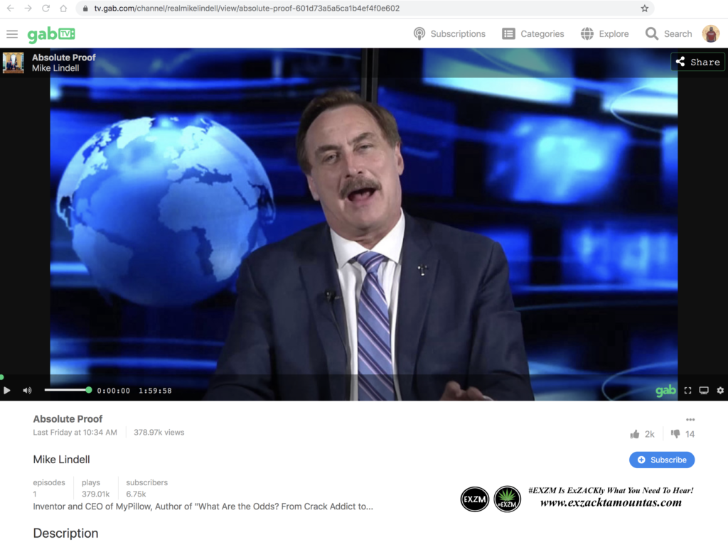 Michael J Lindell GAB TV website Absolute Proof movie documentary EXZM Zack Mount February 7th 2021