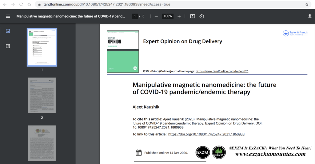 Manipulative magnetic nanomedicine the future of COVID19 pandemic endemic therapy pdf EXZM Zack Mount May 13th 2021