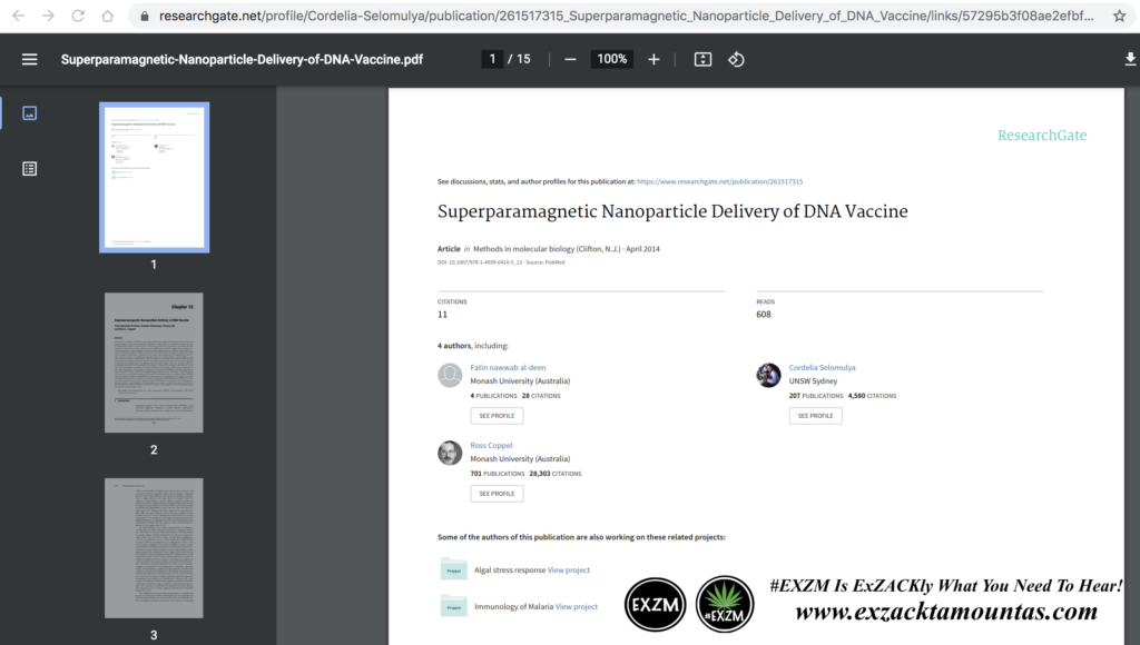 Superparamagnetic Nanoparticle Delivery of DNA Vaccine EXZM Zack Mount May 13th 2021