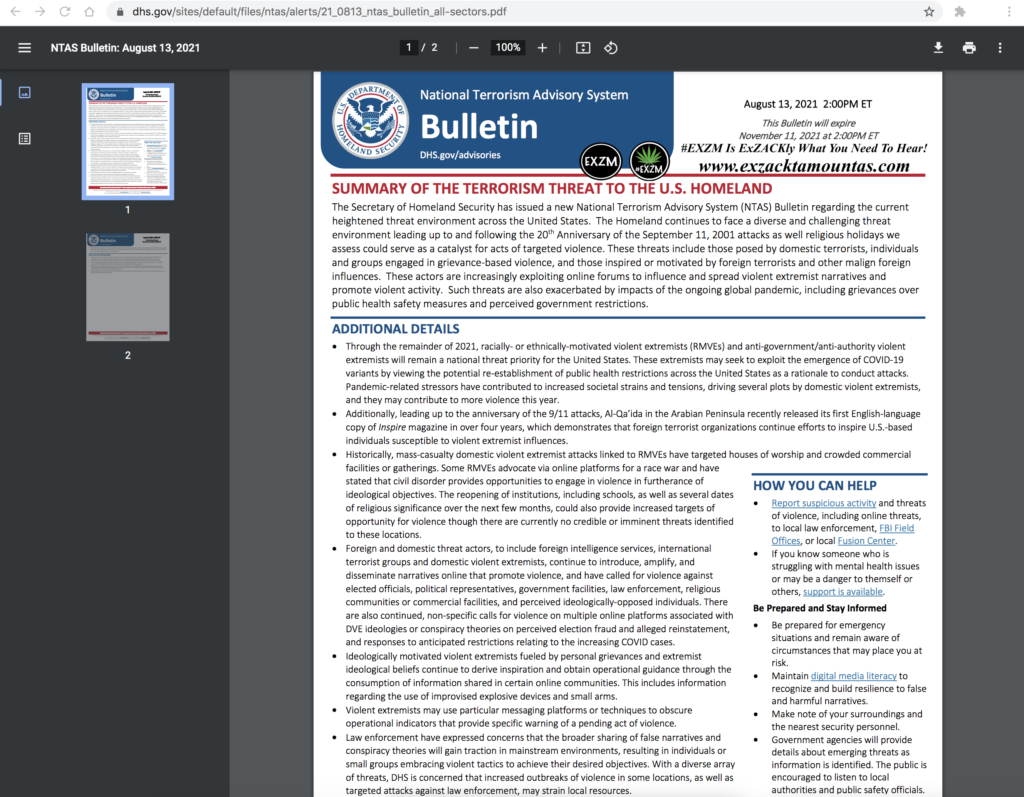 Summary of Terrorism Threat to the U.S. Homeland pdf EXZM Zack Mount August 13th 2021 copy