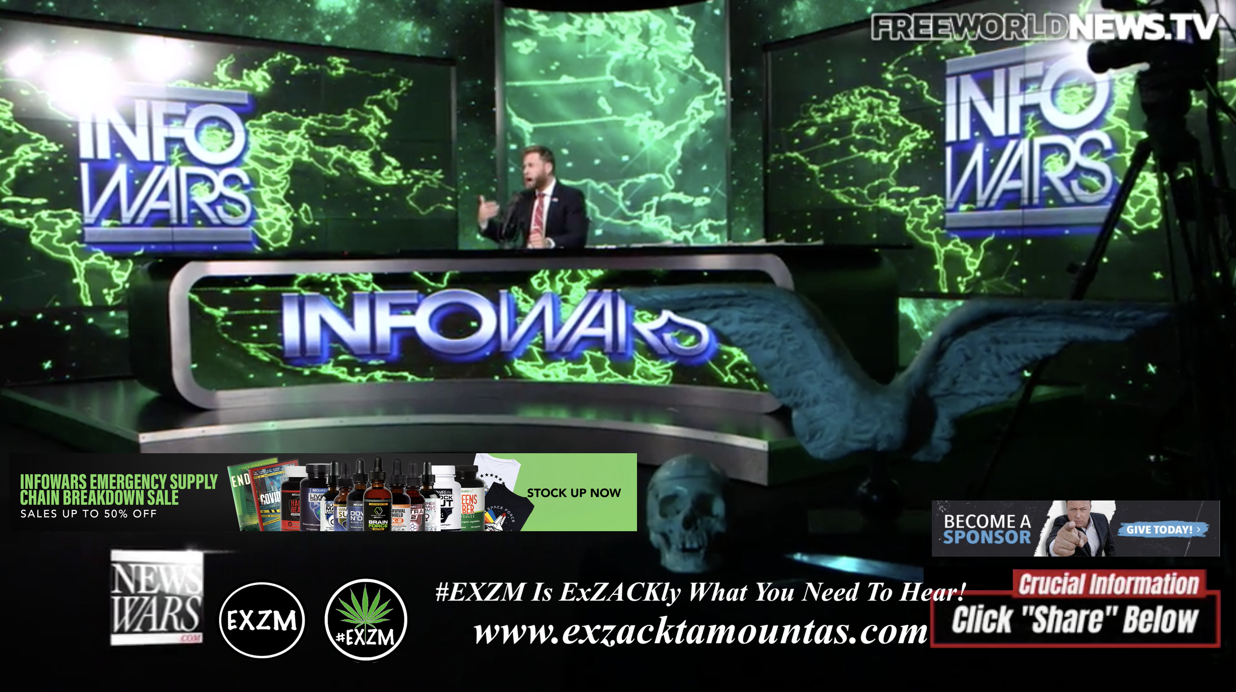Alex Jones Owen Shroyer Live In Infowars Studio Human Skull Angel Wings Dagger Free World News TV EXZM Zack Mount October 13th 2021 copy