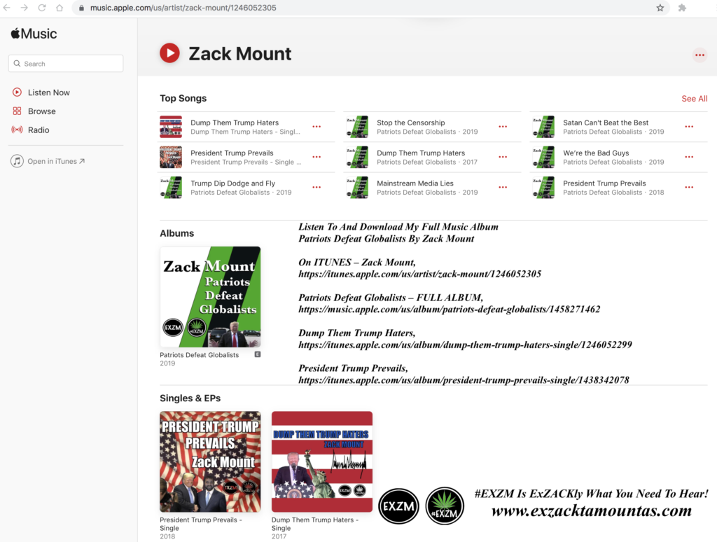 Listen To And Download My Full Music Album Patriots Defeat Globalists By Zack Mount On ITUNES EXZM November 13th 2021 2