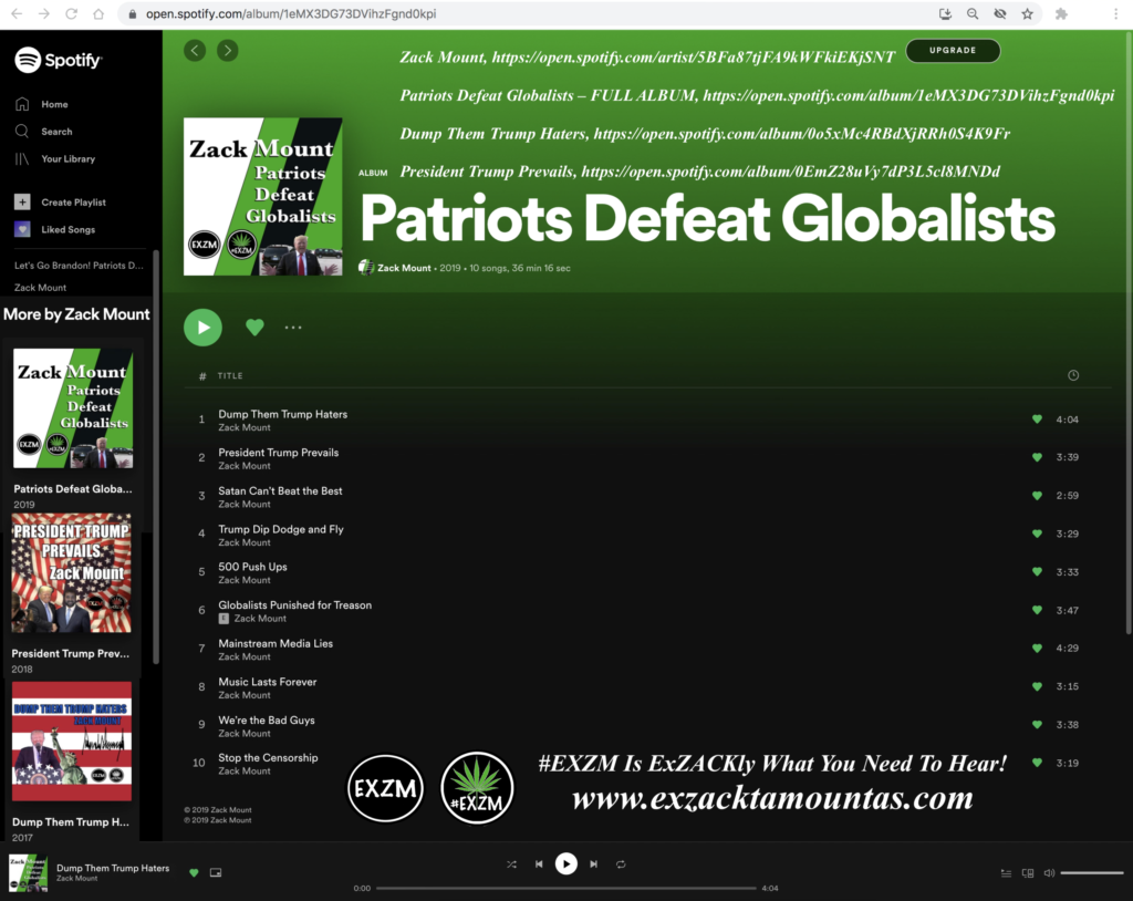 Listen To And Download My Full Music Album Patriots Defeat Globalists By Zack Mount On SPOTIFY EXZM November 13th 2021 2