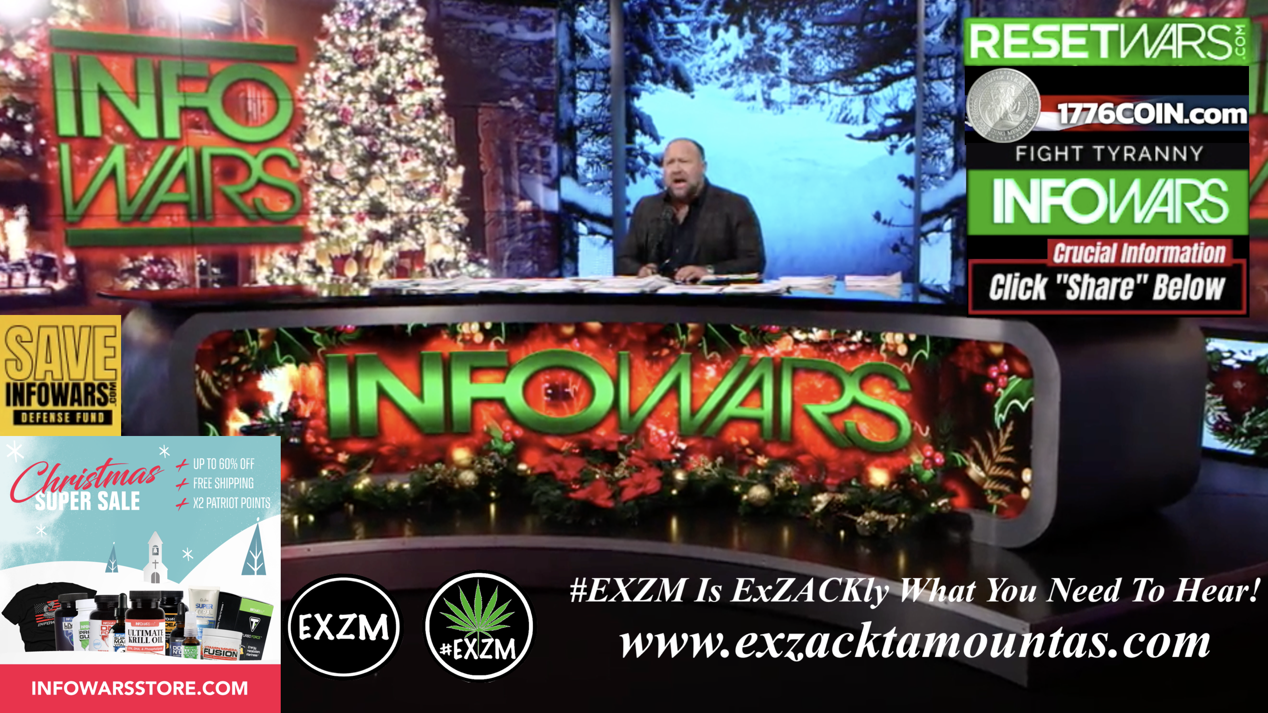 Alex Jones Live In Infowars Studio 1776 Coin Save Infowars ResetWars EXZM Zack Mount December 15th 2021 copy