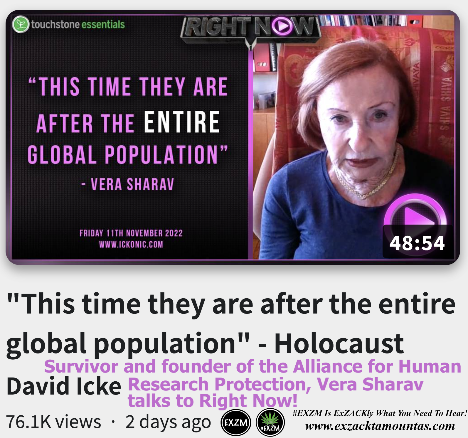 Holocaust Survivor and founder of the Alliance for Human Research Protection Vera Sharav David Icke Alex Jones Infowars The Great Reset EXZM exZACKtaMOUNTas Zack Mount November 11th 2022